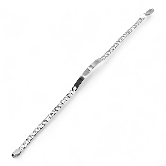 Dainty ID Plate Sterling Silver 925 7"L Bracelet Cuban Unisex - Free Laser Engraving Great for Kids