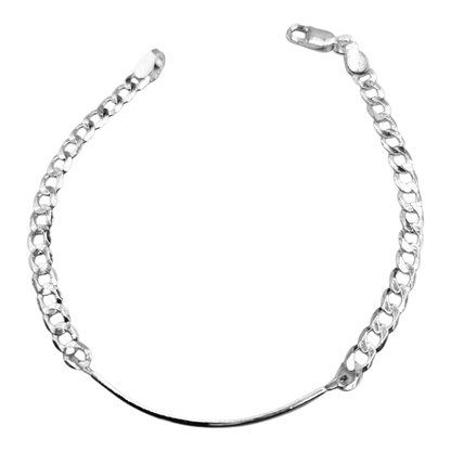 Dainty ID Plate Sterling Silver 925 7"L Bracelet Cuban Unisex - Free Laser Engraving Great for Kids