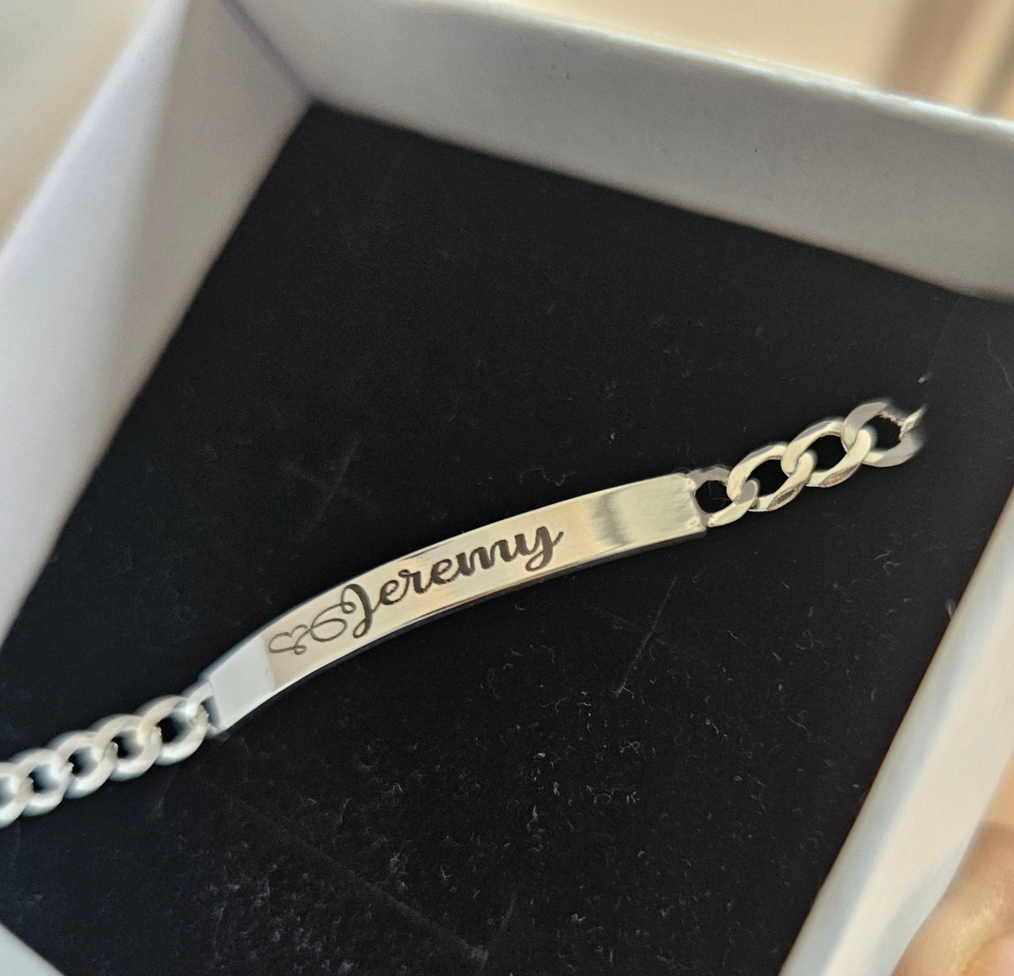 Dainty ID Plate Sterling Silver 925 7"L Bracelet Cuban Unisex - Free Laser Engraving Great for Kids