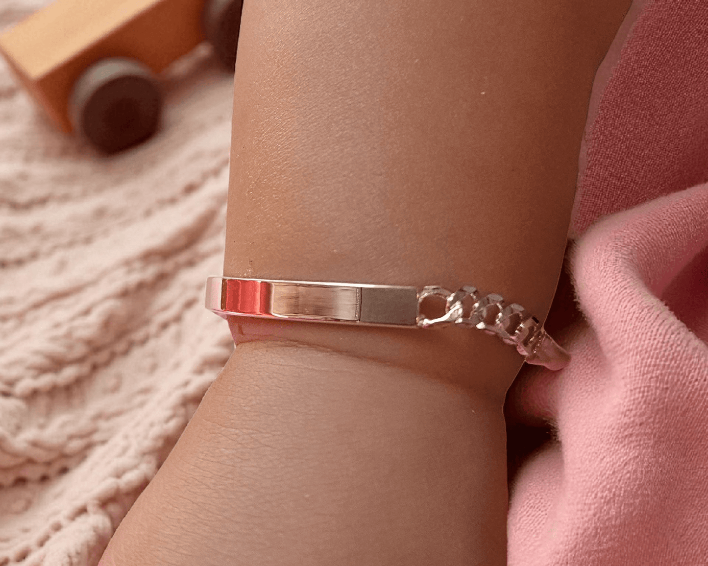 Dainty ID Plate Sterling Silver 925 7"L Bracelet Cuban Unisex - Free Laser Engraving Great for Kids