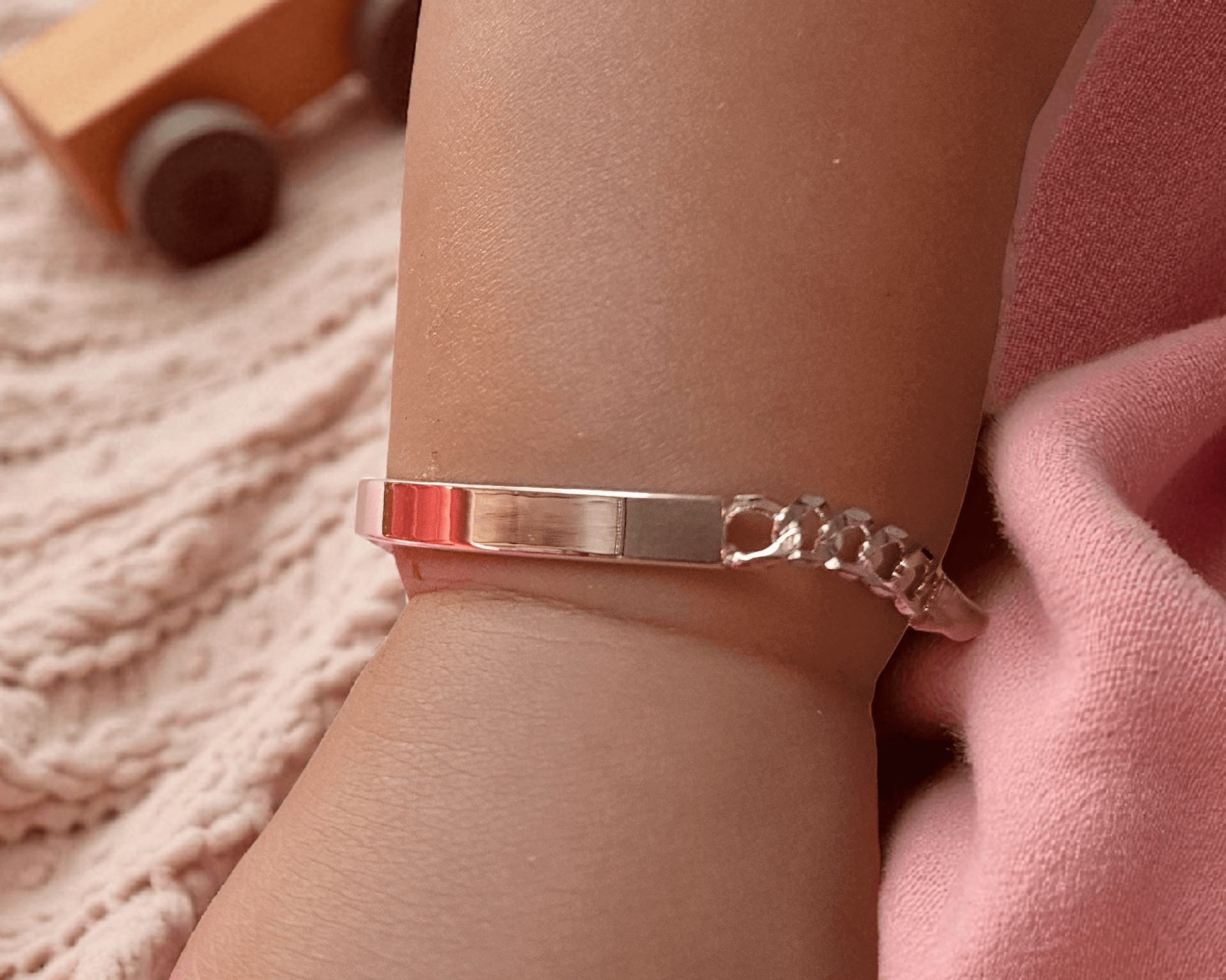 Dainty ID Plate Sterling Silver 925 7"L Bracelet Cuban Unisex - Free Laser Engraving Great for Kids