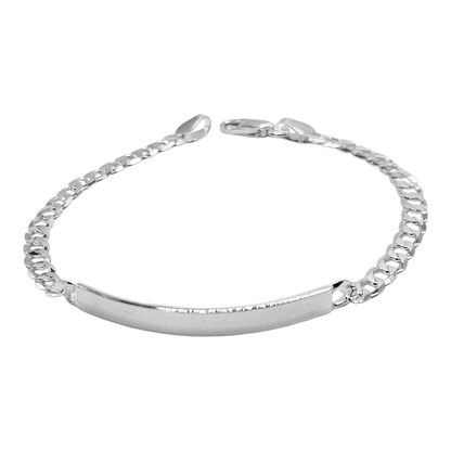 Dainty ID Plate Sterling Silver 925 7"L Bracelet Cuban Unisex - Free Laser Engraving Great for Kids