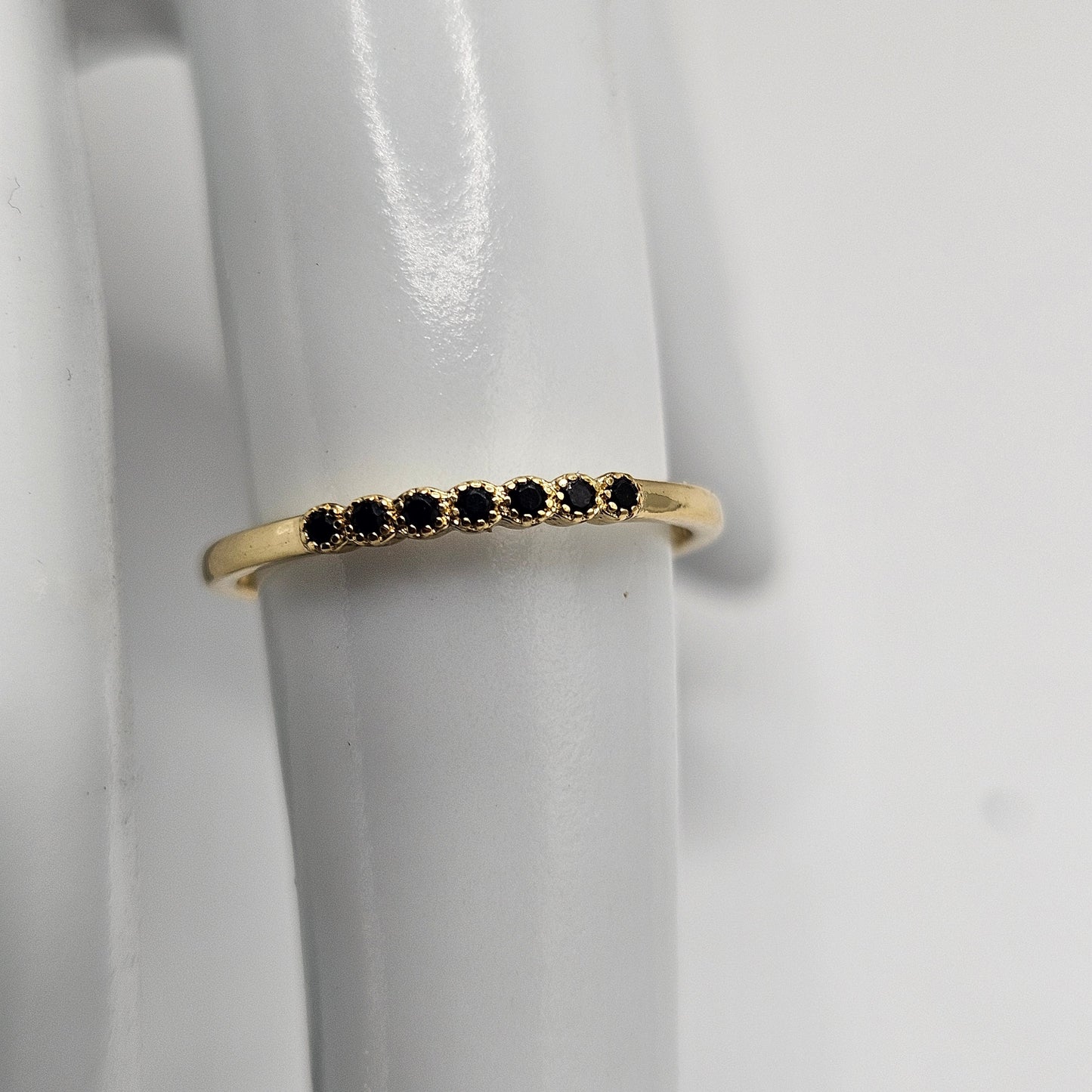 Dainty Ring Band with Black Cubic Zirconia Stones for Women