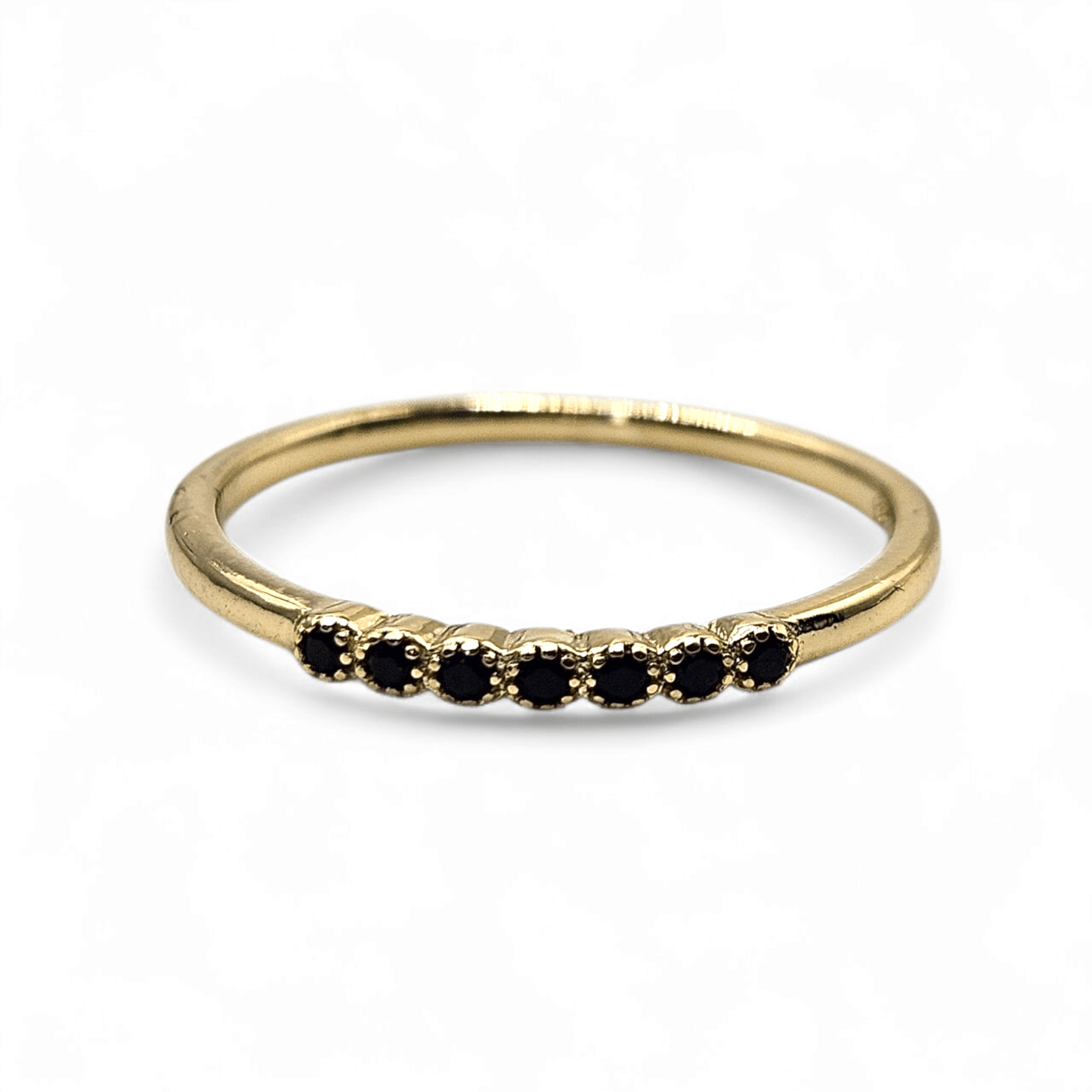 Dainty Ring Band with Black Cubic Zirconia Stones for Women