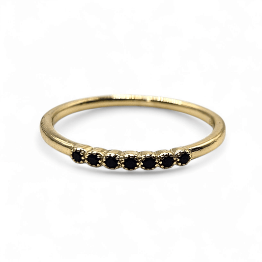 Dainty Ring Band with Black Cubic Zirconia Stones for Women
