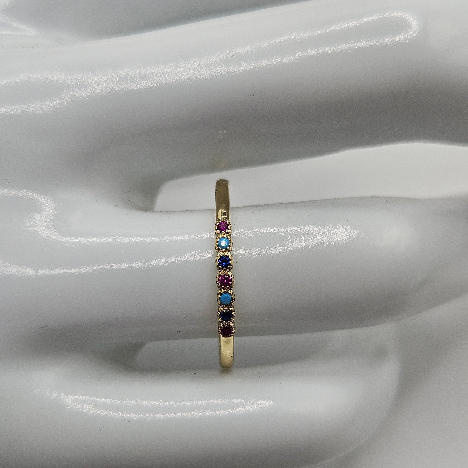 Dainty Ring Band with Colorfull Cubic Zirconia Stones for Women