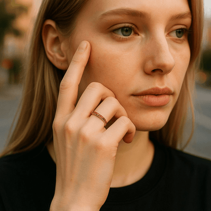 Dainty Ring Band with Cubic Zirconia Stones Pink or Blue for Women