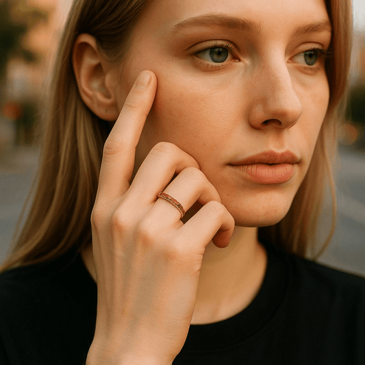 Dainty Ring Band with Cubic Zirconia Stones Pink or Blue for Women