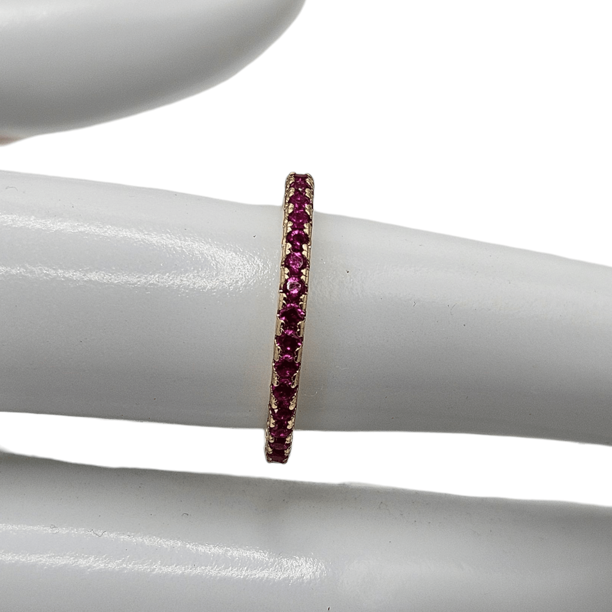 Dainty Ring Band with Cubic Zirconia Stones Pink or Blue for Women