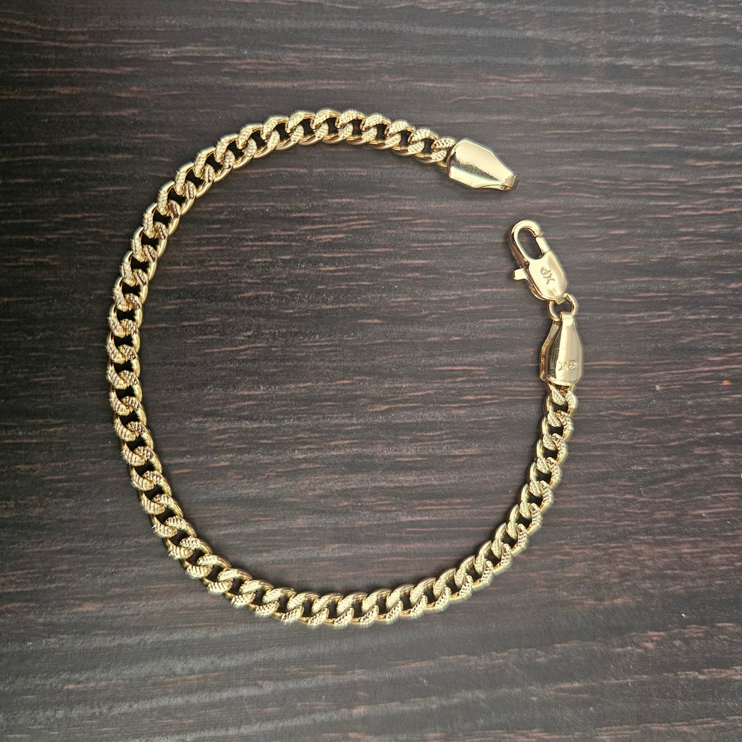 Diamond Cut Link 14k Gold Plated Bracelet 7"Long