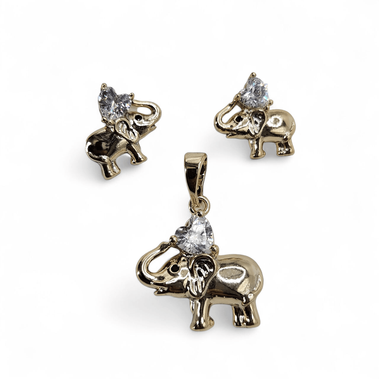 Elephant 14k Gold Plated Earrings and Pendant Set