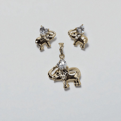 Elephant 14k Gold Plated Earrings and Pendant Set