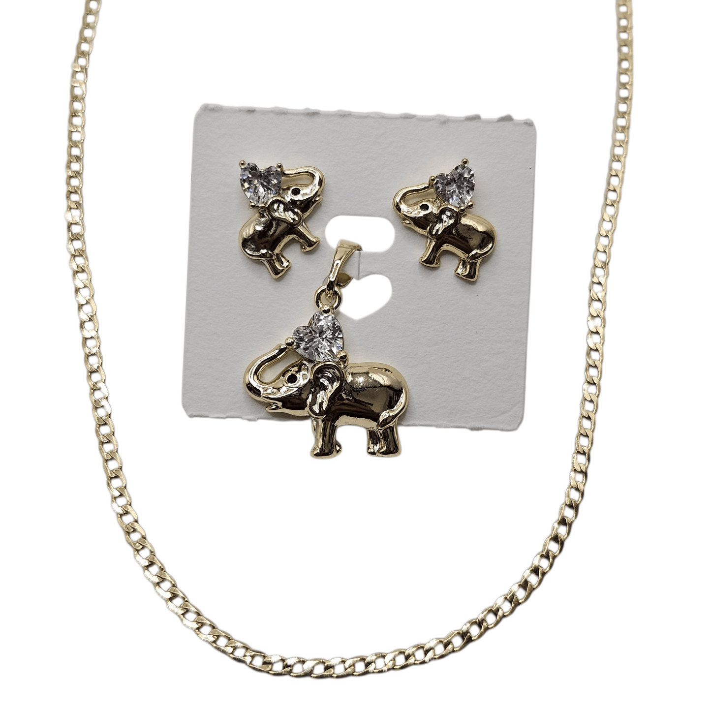 Elephant 14k Gold Plated Earrings and Pendant Set