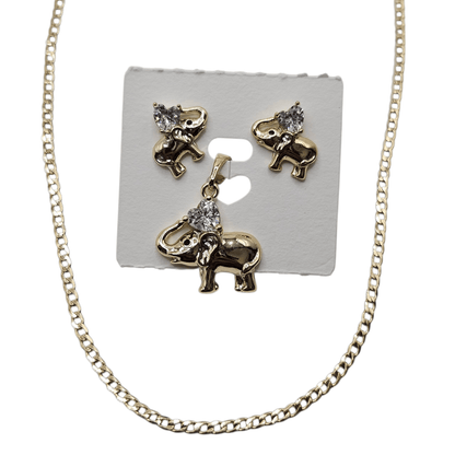 Elephant 14k Gold Plated Earrings and Pendant Set