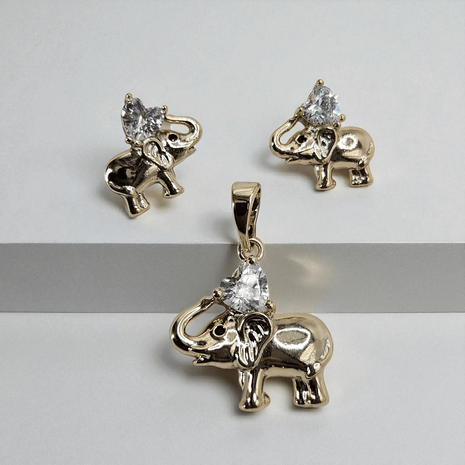 Elephant 14k Gold Plated Earrings and Pendant Set