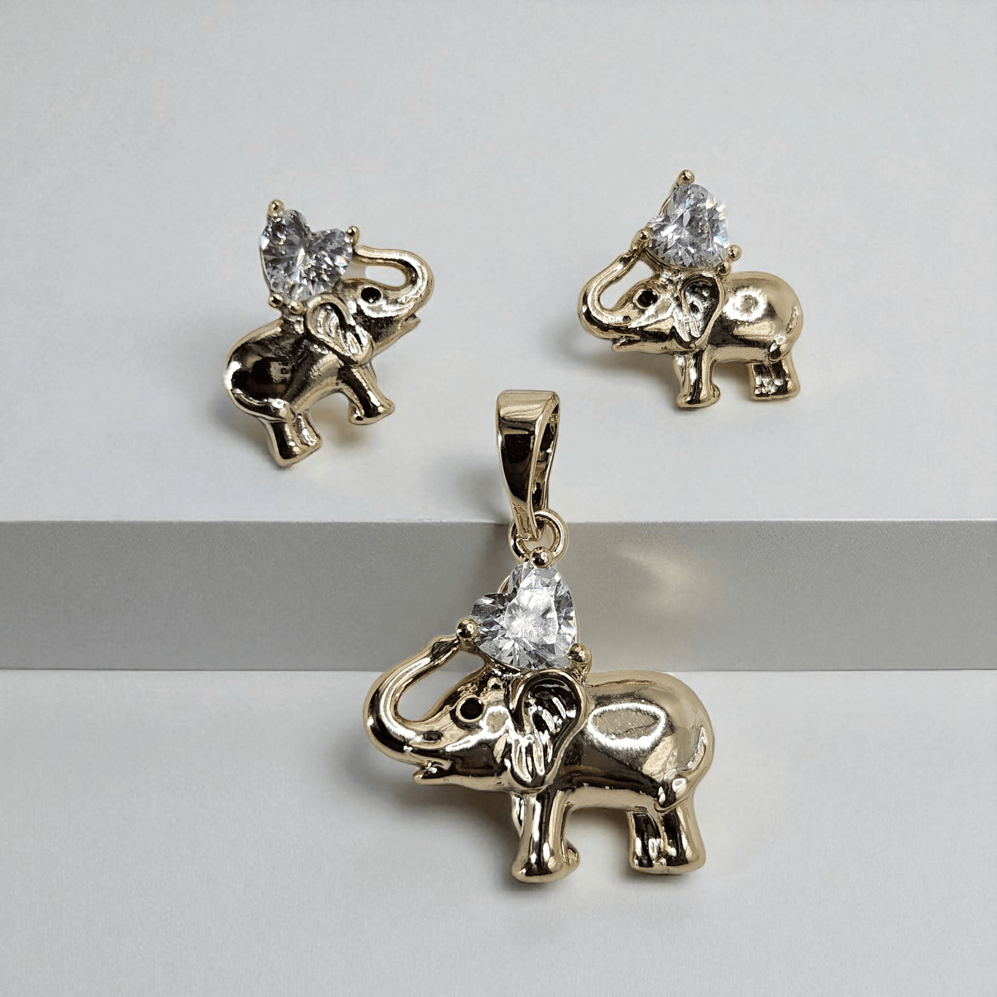 Elephant 14k Gold Plated Earrings and Pendant Set
