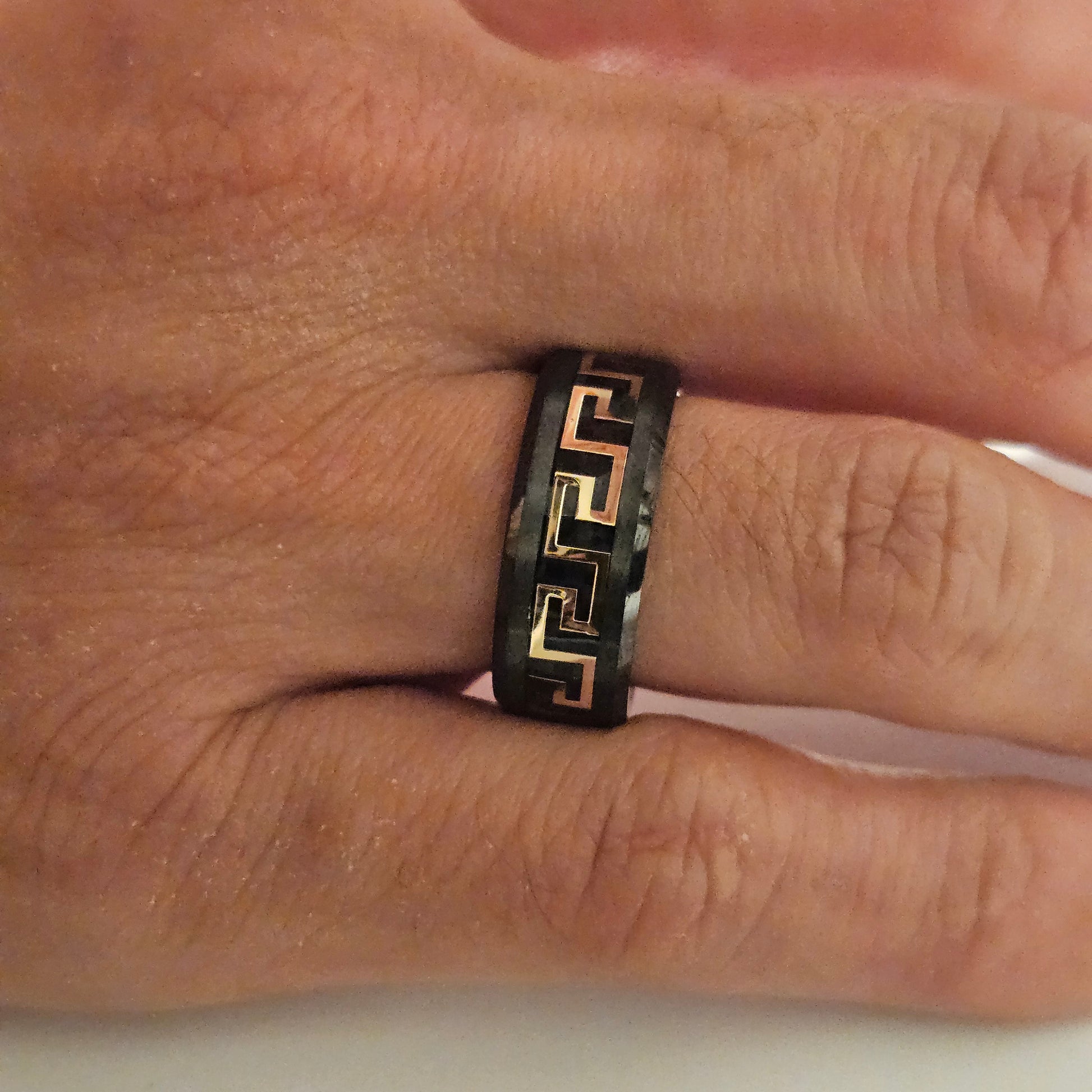Fancy Black and Gold Ceramic Ring 8mm for Men and Women