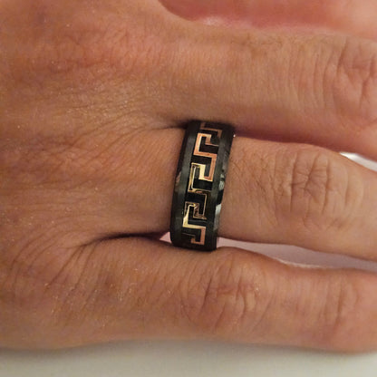 Fancy Black and Gold Ceramic Ring 8mm for Men and Women
