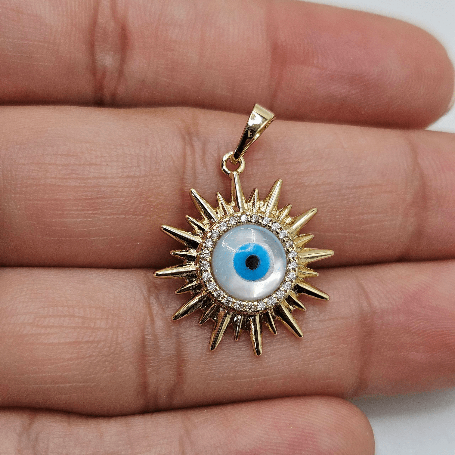 Fancy Blue Evil Eye Pendant 14K Gold Plated for Women and Men