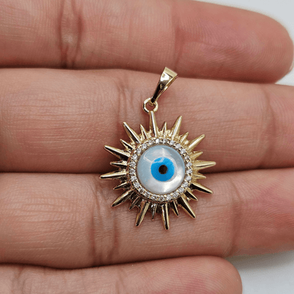 Fancy Blue Evil Eye Pendant 14K Gold Plated for Women and Men