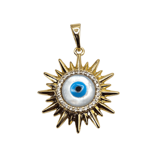 Fancy Blue Evil Eye Pendant 14K Gold Plated for Women and Men