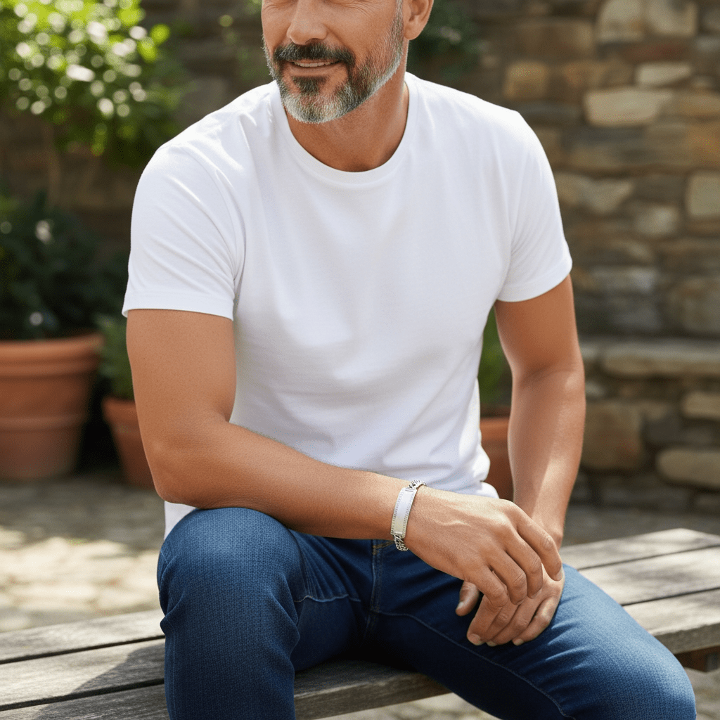 Fancy Cuban Chain Silver ID Bracelet For Men 8.5"L