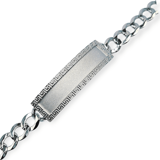 Fancy Cuban Chain Silver ID Bracelet For Men 8.5"L