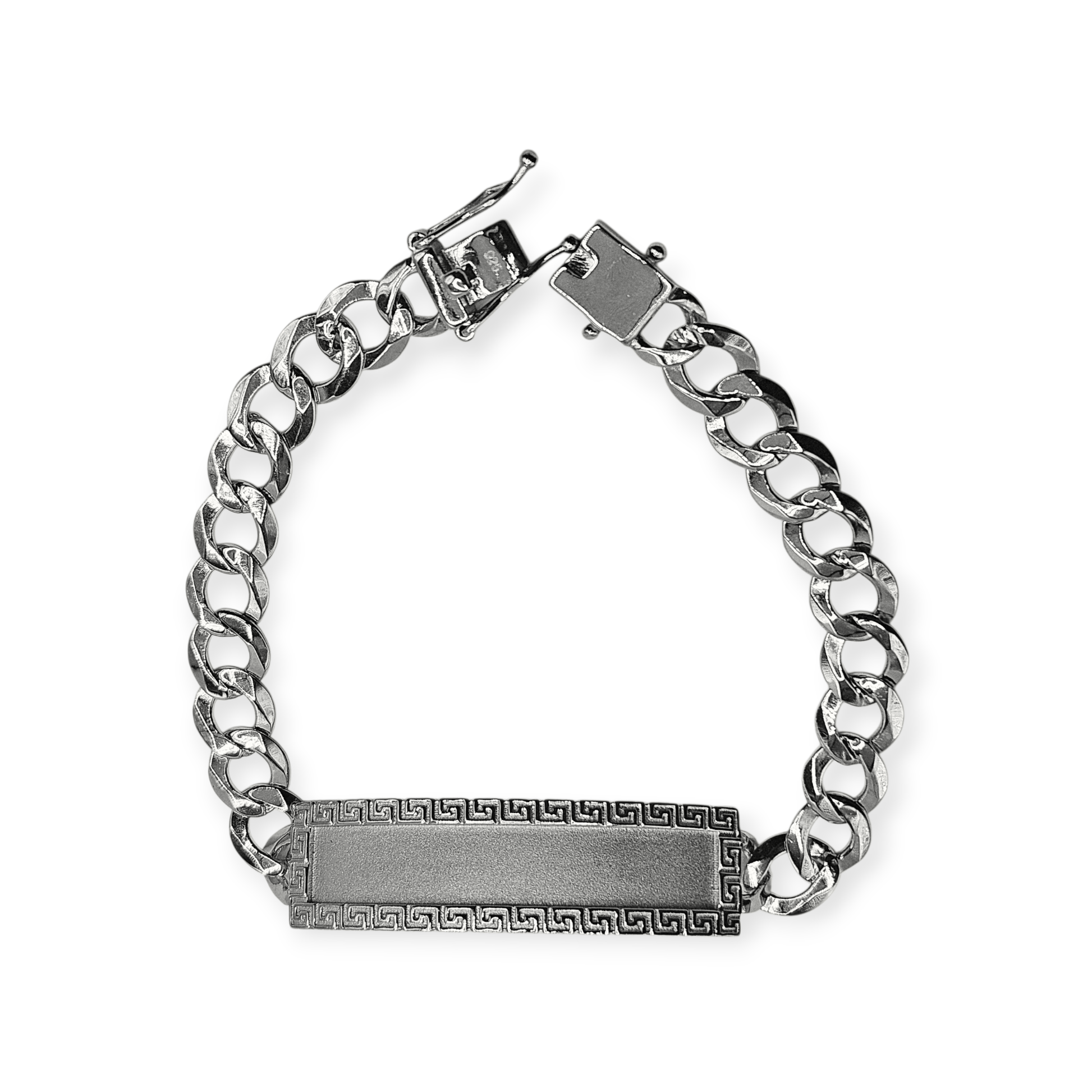 Fancy Cuban Chain Silver ID Bracelet For Men 8.5"L