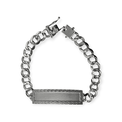 Fancy Cuban Chain Silver ID Bracelet For Men 8.5"L