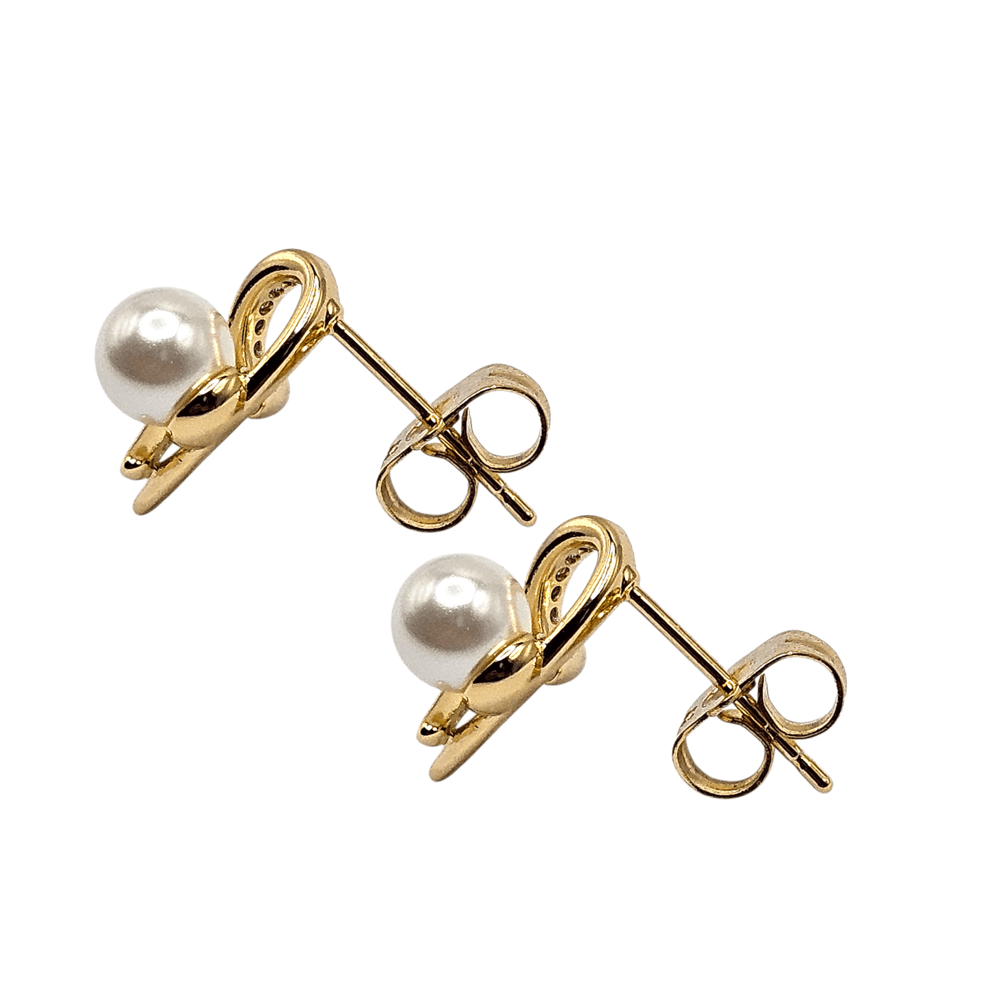 Fancy Heart and Pearl Stud Earrings 14k Gold Plated