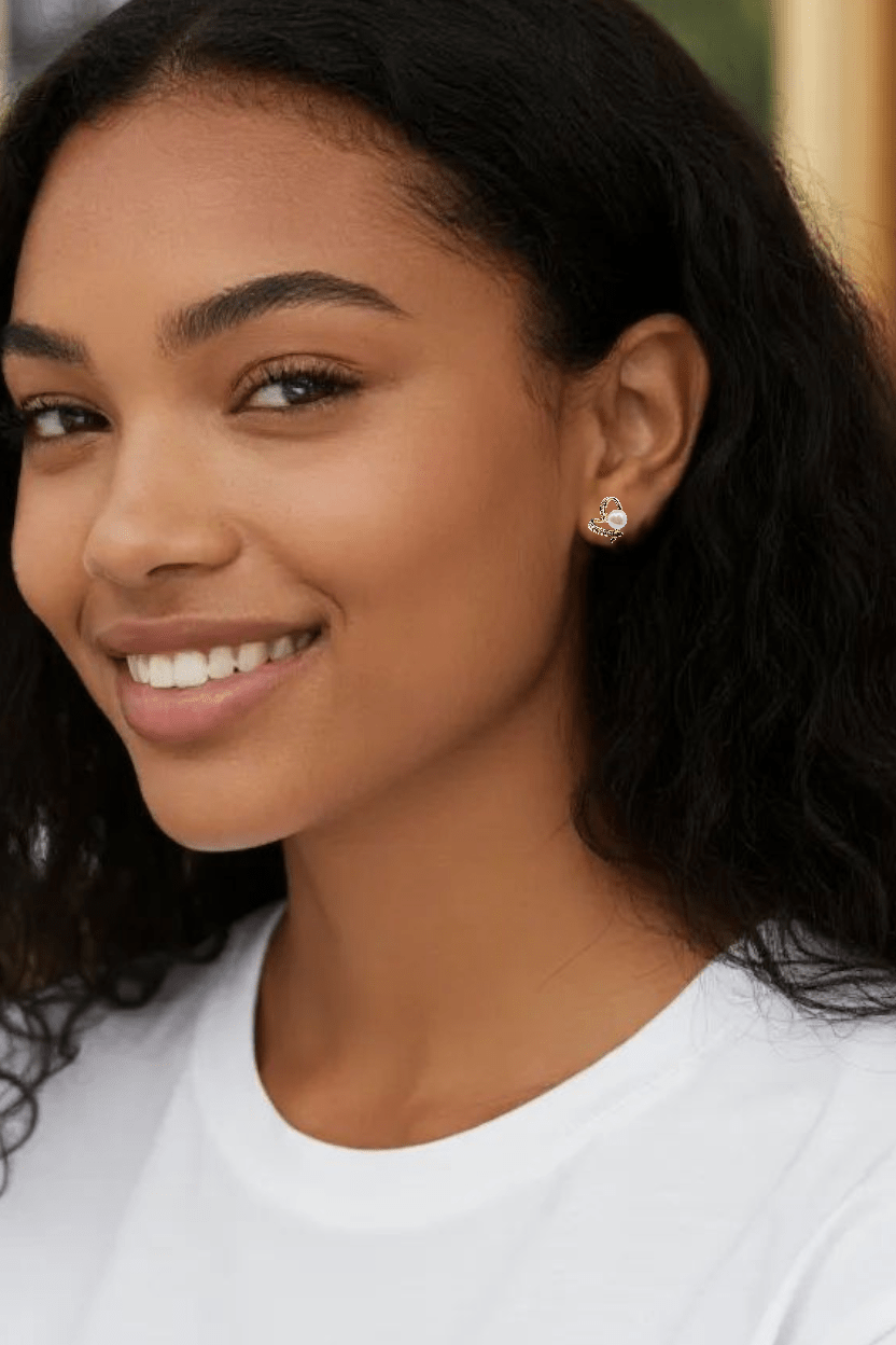 Fancy Heart and Pearl Stud Earrings 14k Gold Plated