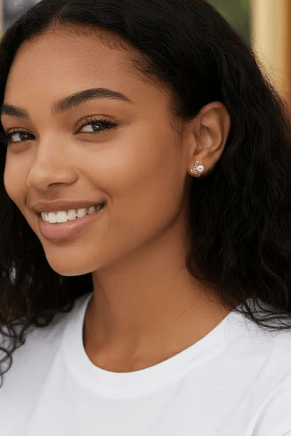 Fancy Heart and Pearl Stud Earrings 14k Gold Plated