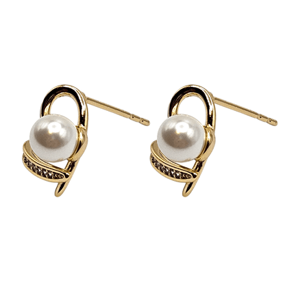 Fancy Heart and Pearl Stud Earrings 14k Gold Plated