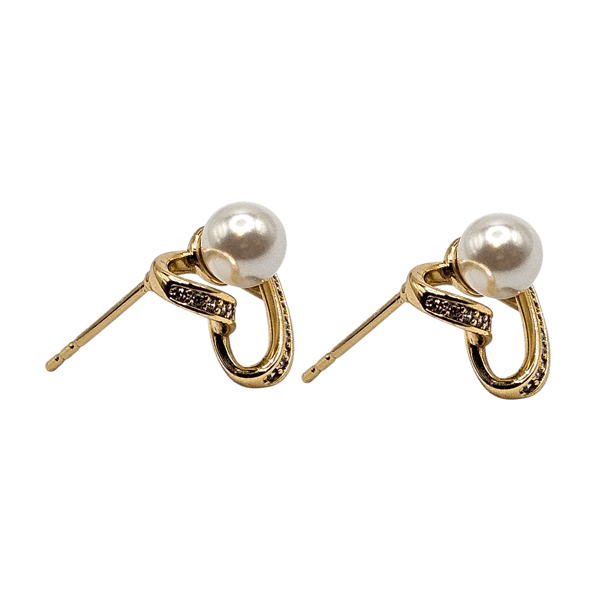 Fancy Heart and Pearl Stud Earrings 14k Gold Plated