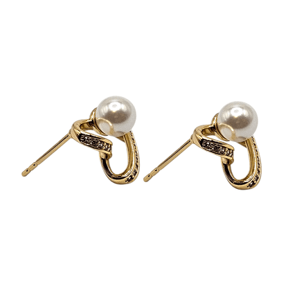 Fancy Heart and Pearl Stud Earrings 14k Gold Plated