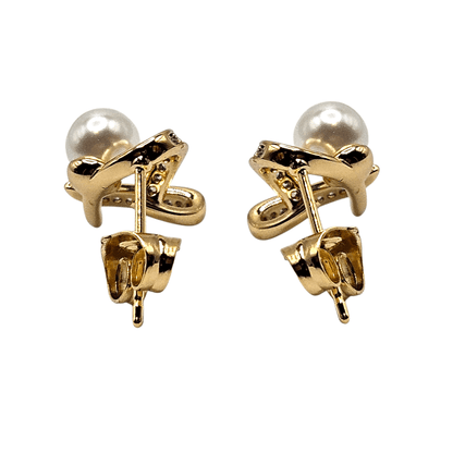 Fancy Heart and Pearl Stud Earrings 14k Gold Plated