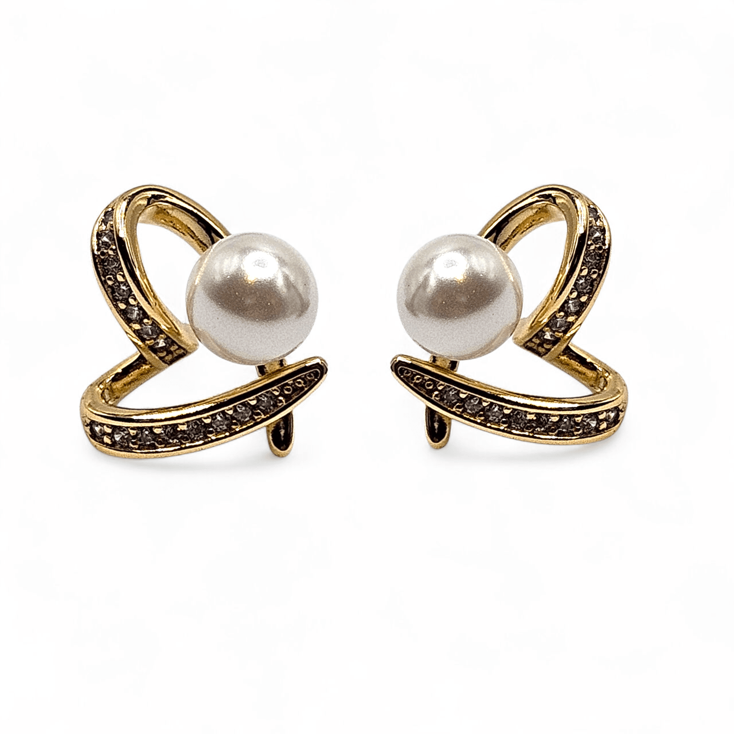 Fancy Heart and Pearl Stud Earrings 14k Gold Plated