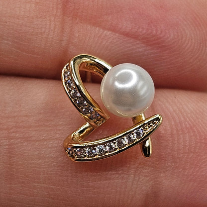 Fancy Heart and Pearl Stud Earrings 14k Gold Plated