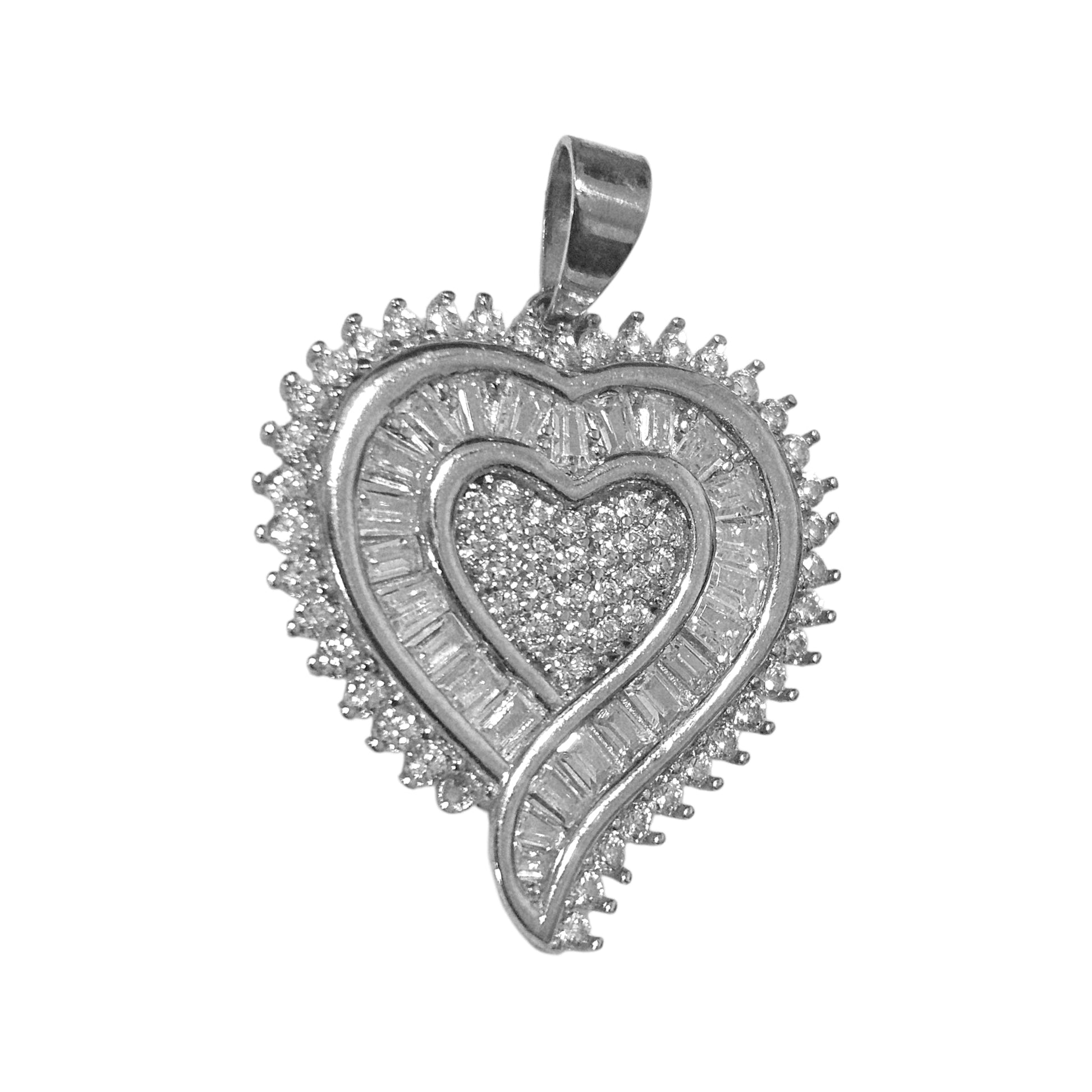 Fancy Heart Silver 925 Pendant with White Cubic Zirconia Stones