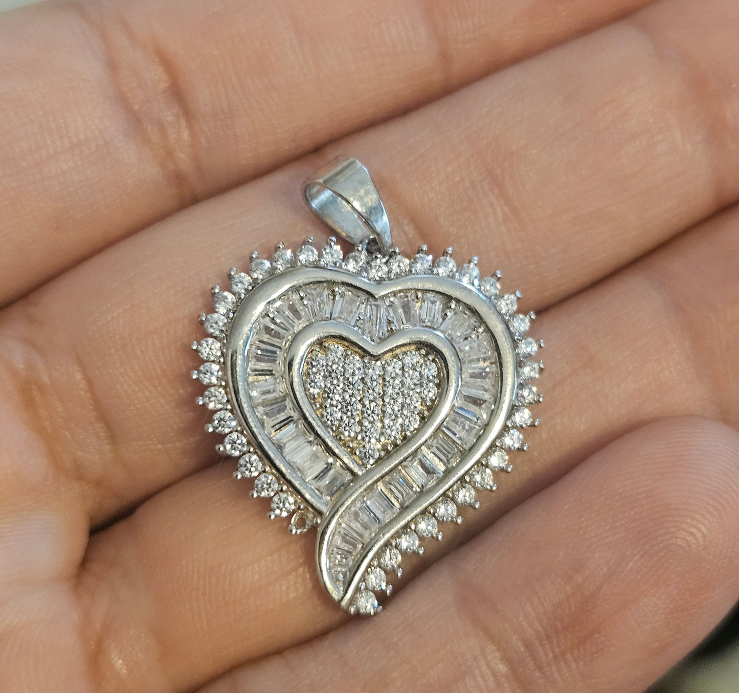 Fancy Heart Silver 925 Pendant with White Cubic Zirconia Stones