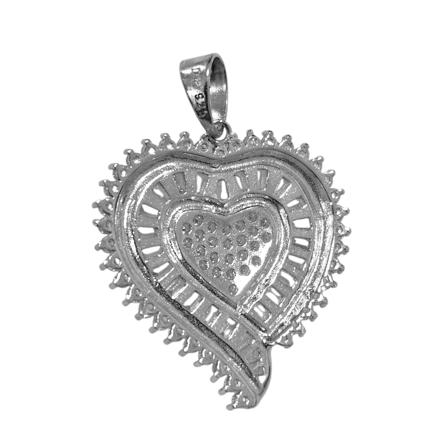 Fancy Heart Silver 925 Pendant with White Cubic Zirconia Stones