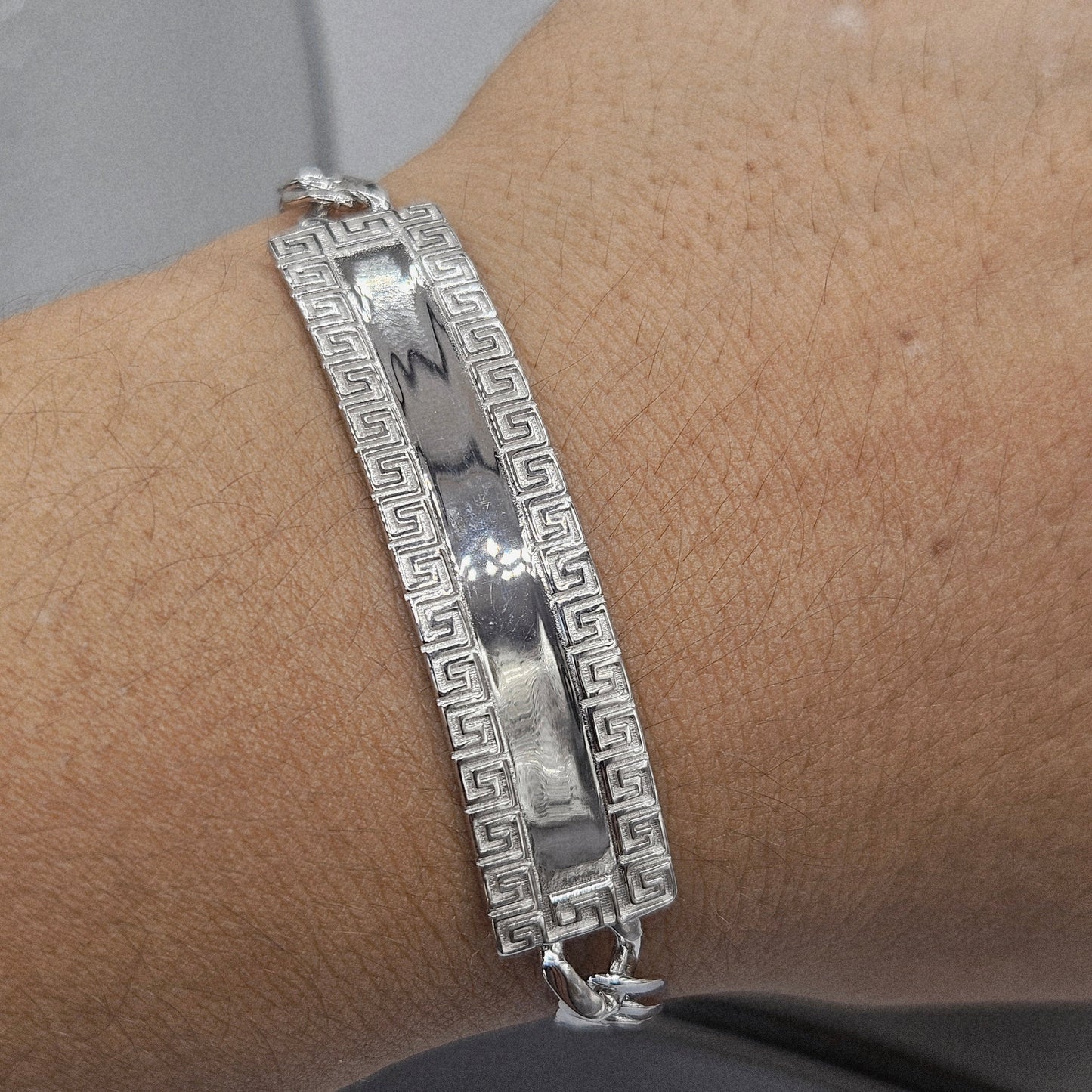 Fancy ID Plate Silver 925 Bracelet for Men 9.5"