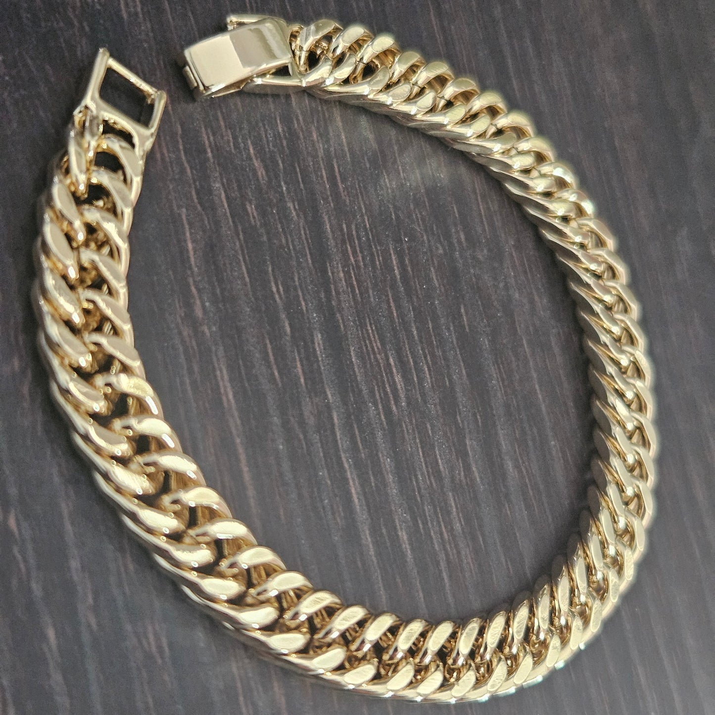 Fancy Link 14K Gold Plated Bracelet for Women 8mm Wide 7" Long