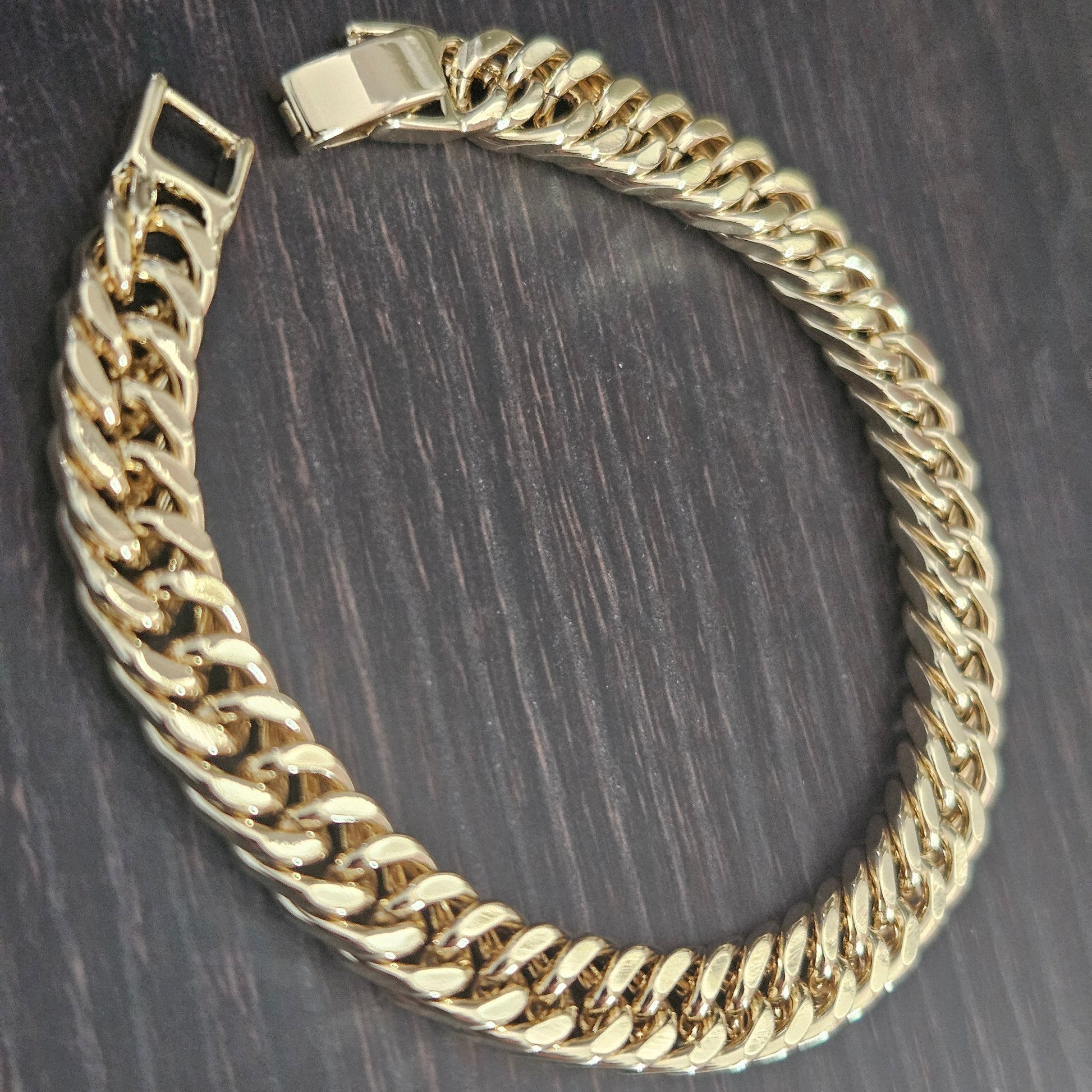 Fancy Link 14K Gold Plated Bracelet for Women 8mm Wide 7" Long