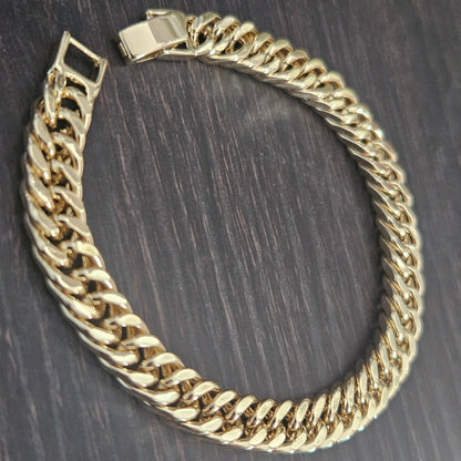 Fancy Link 14K Gold Plated Bracelet for Women 8mm Wide 7" Long