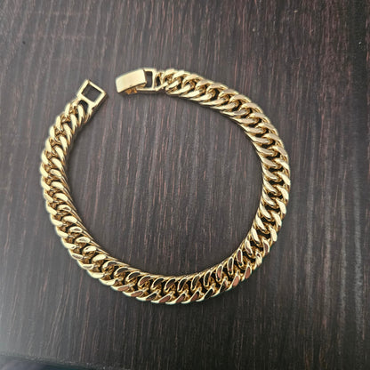 Fancy Link 14K Gold Plated Bracelet for Women 8mm Wide 7" Long