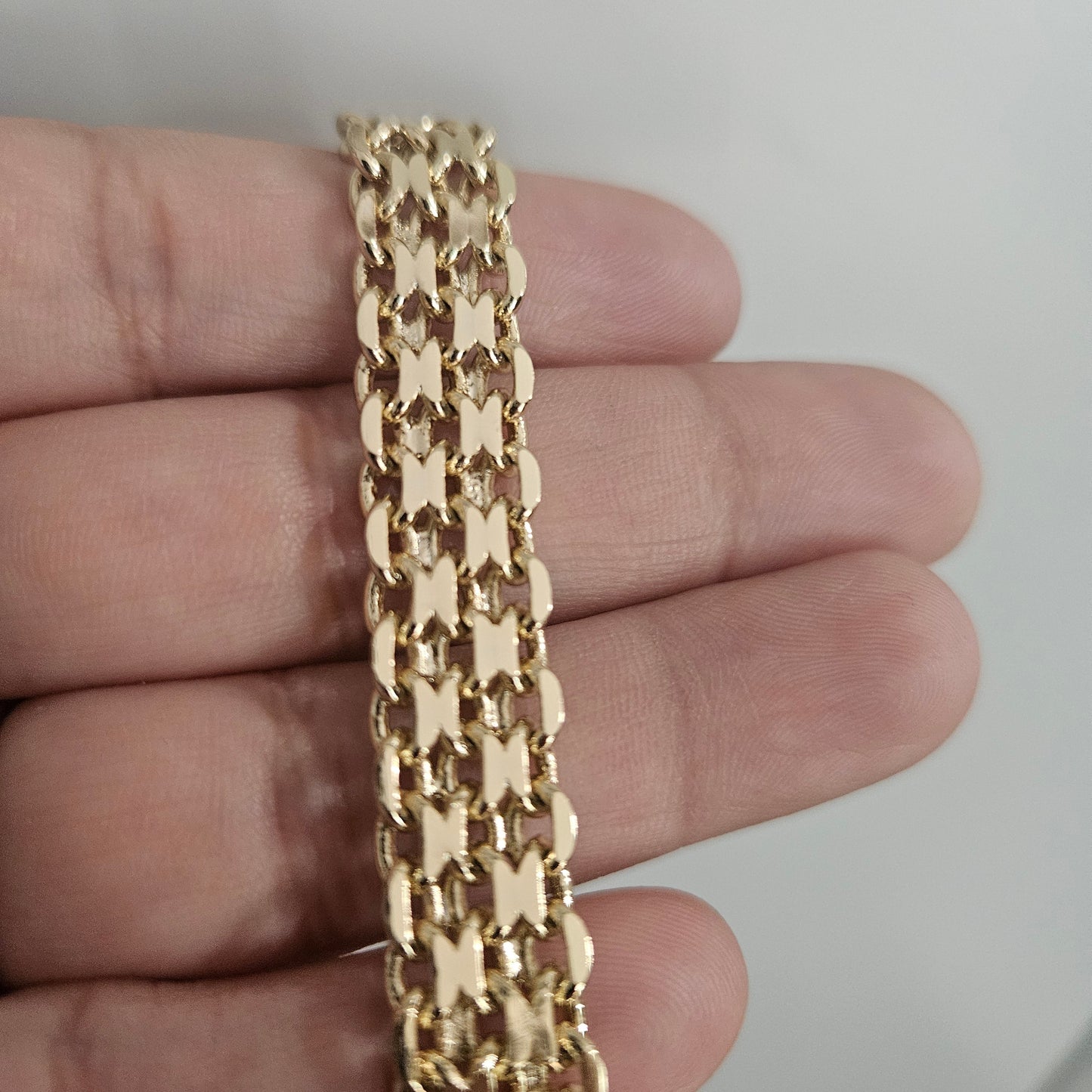 Fancy Mesh and Link 14K Gold Plated Bracelet for Women 10mm Wide 7.25" Long