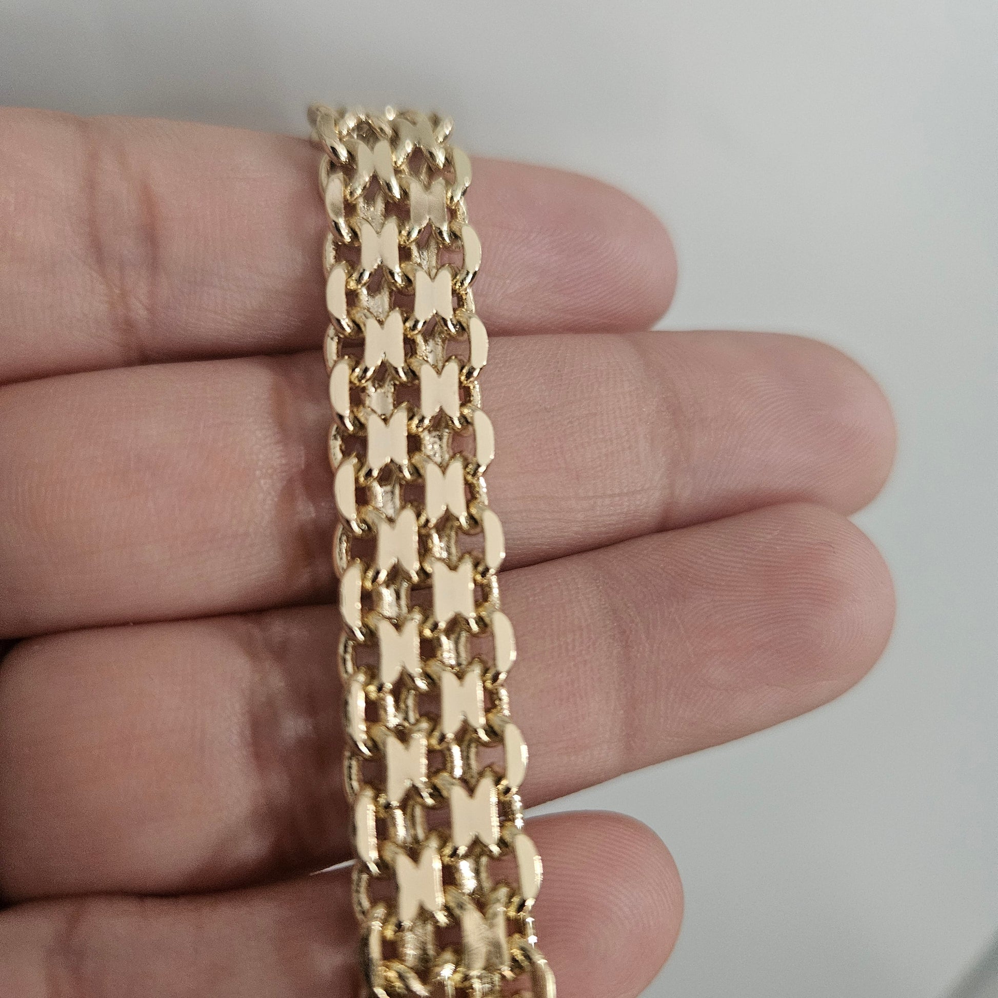 Fancy Mesh and Link 14K Gold Plated Bracelet for Women 10mm Wide 7.25" Long