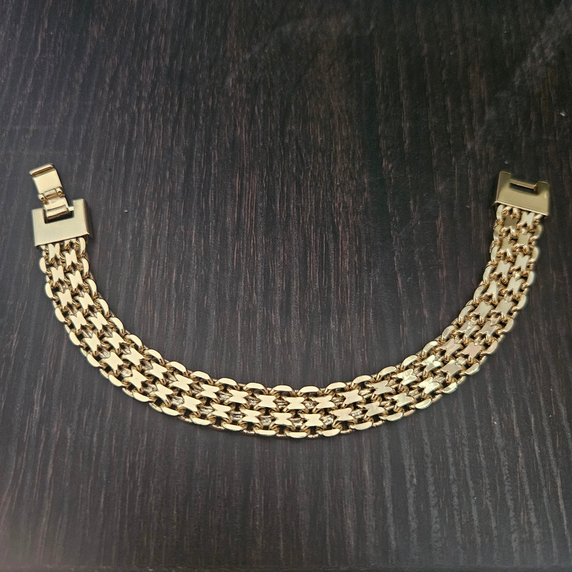 Fancy Mesh and Link 14K Gold Plated Bracelet for Women 10mm Wide 7.25" Long