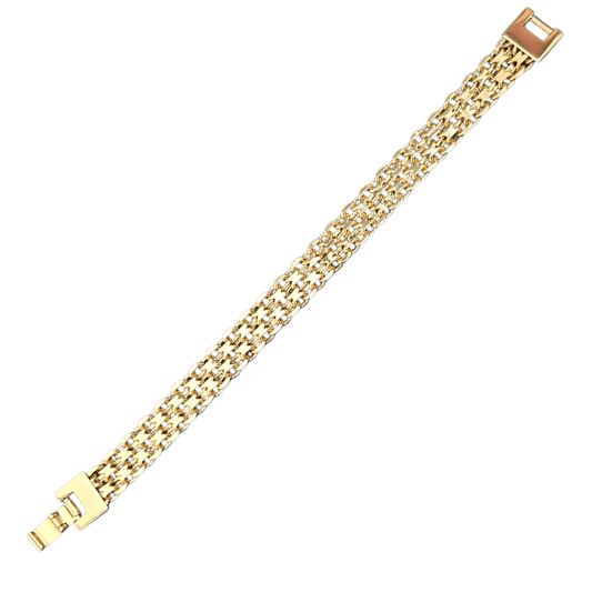 Fancy Mesh and Link 14K Gold Plated Bracelet for Women 10mm Wide 7.25" Long